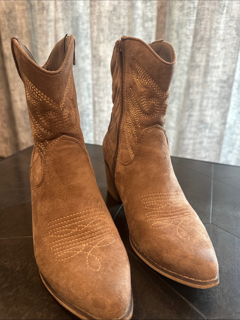 Altar'd State Tan Suede Western Zip Ankle Boots - Picture 2 of 3